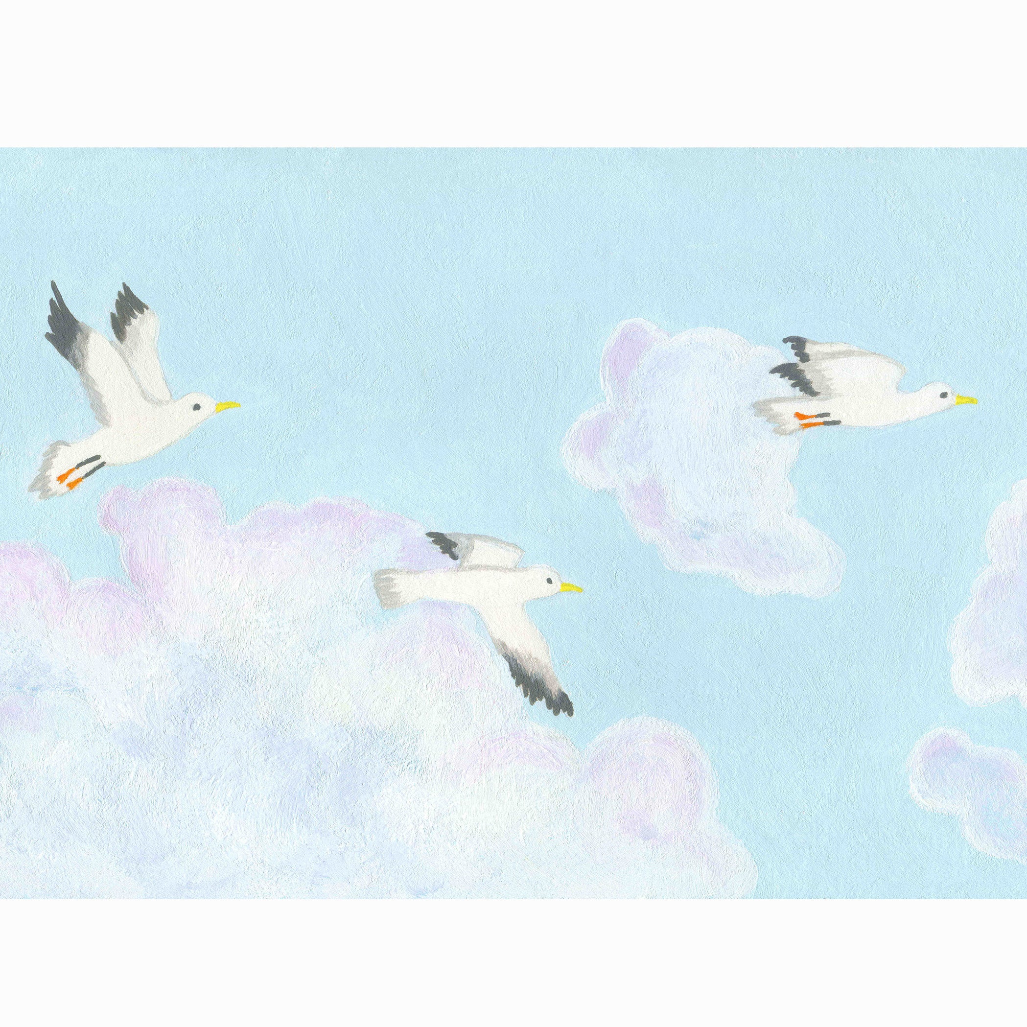 seagulls on the cost hand-painted